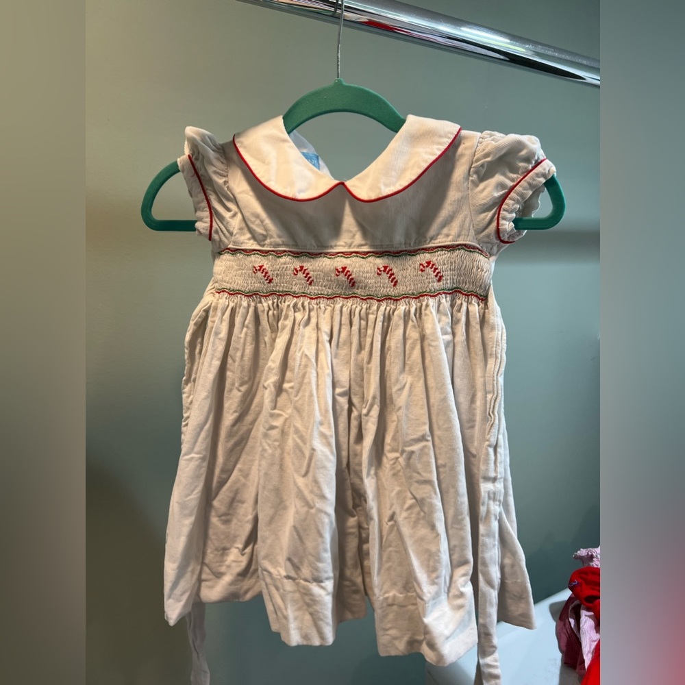 Corduroy White Candy Cane Smock Anavini Dress